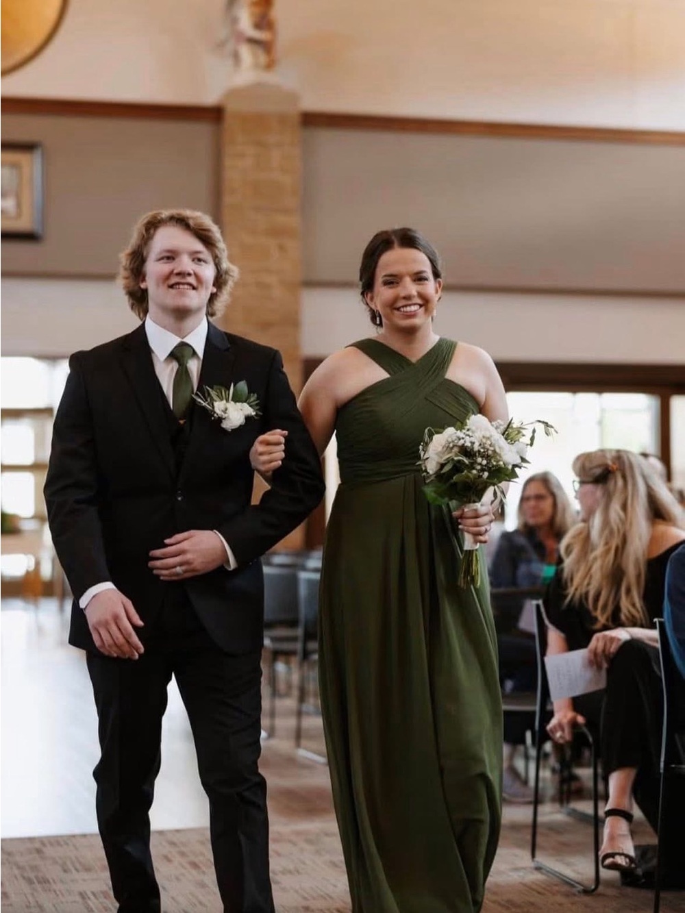 Azazie Kaleigh Olive Green Cross-Front Bridesmaid Gown